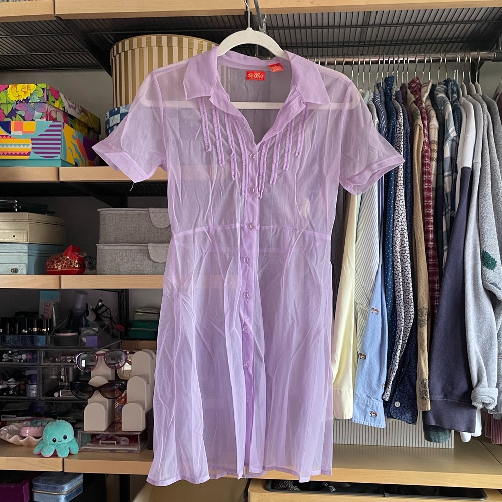 Vintage lilac lavender sheer button up dress, size small